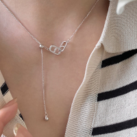 猪鼻子纯银项链女高级设计感小众锁骨链锆石抽拉可调Y字颈链送女朋友老婆情人节七夕生日礼物