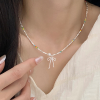 S925纯银彩色蝴蝶结吊坠碎银子项链女款2025新款高级感锁骨链送女朋友老婆情人节七夕生日礼物