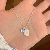 纯银蓝色锆石爱心吊牌项链日常百搭配裙子不掉色永久可水洗锁骨链送女朋友老婆情人节七夕生日礼物