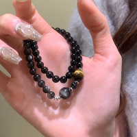 黑曜石虎眼石天然水晶手串补水情侣双圈手链男女生高级感配饰送女朋友老婆情人节七夕生日礼物