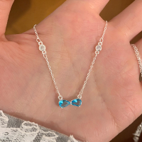 纯银蓝色蝴蝶结项链配裙子夏日小清新锁骨链女高级感时尚配饰送女朋友老婆情人节七夕生日礼物