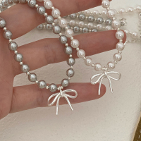 s925纯银蝴蝶结强光施家珍珠项链轻奢小众高级感毛衣链女配饰送女朋友老婆情人节七夕生日礼物