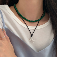 s925纯银蝴蝶结黑绳项链韩系时髦高级感毛衣链可调节颈链配饰送女朋友老婆情人节七夕生日礼物