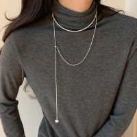 s925纯银圆珠可抽拉项链小众设计感长款毛衣链秋冬女气质银饰送女朋友老婆情人节七夕生日礼物