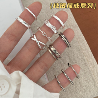 S925纯银复古尾戒合集女小指开口戒指冷淡风高级叠戴指环潮酷送女朋友老婆情人节七夕生日礼物