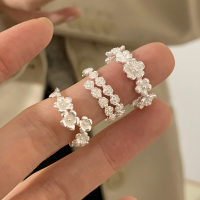 s925花朵戒指女小众简约时尚韩系食指戒气质指环银戒指潮送女朋友老婆情人节七夕生日礼物