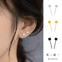 925纯银拉丝方块耳钉简约小巧冷淡风养耳洞耳棒耳环男女款送女朋友老婆情人节七夕生日礼物