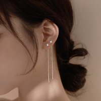 925十字星星纯银耳线长款流苏耳饰小众设计耳钉耳环冷淡风送女朋友老婆情人节七夕生日礼物