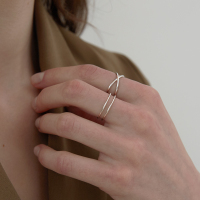 925交叉线条双层纯银戒指女时尚ins小众素圈指环关节戒尾戒送女朋友老婆情人节七夕生日礼物