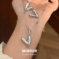 925纯银碎冰冰爱心镂空耳钉吊坠女指环项坠约3g BCE9214+BCZ2004送女朋友老婆情人节七夕生日礼物