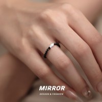 925纯银小鱼黑尖晶戒指女指环尾戒小众ins风个性时尚潮流新送女朋友老婆情人节七夕生日礼物