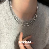 925纯银施家珍珠灰色强光双层项链女锁骨链毛衣链2025新款送女朋友老婆情人节七夕生日礼物