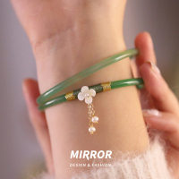 [碧隐]绿玉髓花朵叮当镯女玛瑙手镯细条一对镯子汉服配饰送女朋友老婆情人节七夕生日礼物