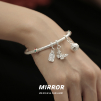 999纯银不规则珐琅蝴蝶招财纳福手镯女手饰手环轻奢高级感送女朋友老婆情人节七夕生日礼物