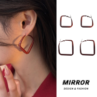 925纯银复古方形安可拉红耳钉银针女耳环耳饰创意小众设计送女朋友老婆情人节七夕生日礼物