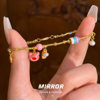 925纯银彩色珐琅可爱熊手链女手环手饰小众创意气质礼物潮送女朋友老婆情人节七夕生日礼物