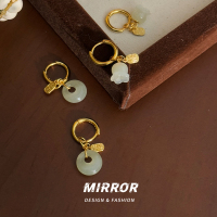 925纯银和田玉平安扣铃兰耳扣女耳环耳饰轻奢时尚小众新 BCE8939送女朋友老婆情人节七夕生日礼物