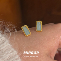 925纯银翡翠竹节耳钉女耳环耳饰个性时尚简约高级感潮 BCE8940送女朋友老婆情人节七夕生日礼物