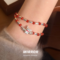 925纯银红玛瑙小狗手链女手环手饰气质小众高级感个性创意送女朋友老婆情人节七夕生日礼物