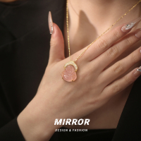 925纯银粉玉髓佛公水晶吊坠项链女锁骨链气质个性小众设计国潮送女朋友老婆情人节七夕生日礼物