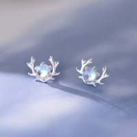 925月光森林耳钉女纯银简约鹿角森系耳环耳饰养耳洞ins小众送女朋友老婆情人节七夕生日礼物