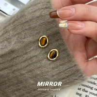 925银针虎眼石美拉德耳钉女耳环耳饰个性时尚潮流高级感新送女朋友老婆情人节七夕生日礼物