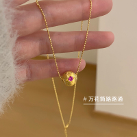 纯银金色万花筒八芒星转运珠项链女小众设计感高级轻奢锁骨链送女朋友老婆情人节七夕生日礼物