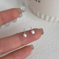 s925纯银磨砂方块小耳钉简约百搭耳环小巧精致通勤学生高级感送女朋友老婆情人节七夕生日礼物