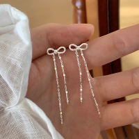 s925纯银蝴蝶结长款流苏耳钉高级感小众独特耳环修饰脸型气质送女朋友老婆情人节七夕生日礼物