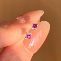 纯银莓红色锆石耳钉小巧精致轻奢气质显白气质耳环女生高级感送女朋友老婆情人节七夕生日礼物