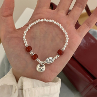 s999足银红玛瑙平安锁手串女款高级新年本命年手链送闺蜜礼物送女朋友老婆情人节七夕生日礼物