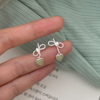 S925纯银绿玉髓蝴蝶结爱心耳钉女清透新中式耳环国风配饰气质送女朋友老婆情人节七夕生日礼物
