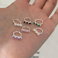 S925纯银彩色锆石小花耳钉女时尚小香风个性耳环耳饰春夏新潮送女朋友老婆情人节七夕生日礼物