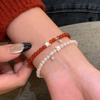 s925纯银珍珠蝴蝶手链女小众设计高级感红玛瑙手串轻奢精致潮送女朋友老婆情人节七夕生日礼物