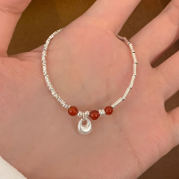 纯银天然红玛瑙银坨手串女款高级感竹节手链高颜值学生党配饰送女朋友老婆情人节七夕生日礼物