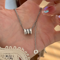 s925纯银复古圆筒转运珠项链女百搭高级小蛮腰锁骨链气质配饰送女朋友老婆情人节七夕生日礼物