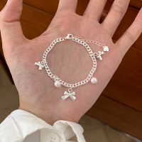 s925纯银[微光蝴蝶结]珍珠链条手链女生ins风设计师款手饰送女朋友老婆情人节七夕生日礼物