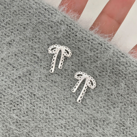 s925纯银蕾丝花边蝴蝶结耳环轻奢高级感气质甜美时尚耳钉小众送女朋友老婆情人节七夕生日礼物