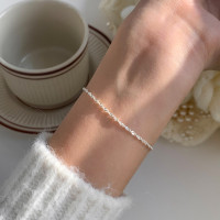  s925纯银闪光素链手链女小众设计无吊坠简约个性精致手饰品送女朋友老婆情人节七夕生日礼物