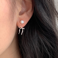 S925纯银珍珠蝴蝶结后挂耳钉女温柔甜美精致耳环优雅耳饰配饰送女朋友老婆情人节七夕生日礼物