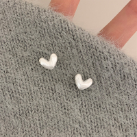 s925纯银磨砂拉丝爱心耳钉女养耳洞日常百搭学生耳环气质耳饰送女朋友老婆情人节七夕生日礼物