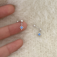 纯银蓝钻八芒星小流苏耳环女甜酷风气质小耳坠饰品高级感耳钉送女朋友老婆情人节七夕生日礼物