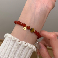 天然红玛瑙虎眼石钱币手串招财转运手链女款显白高级小众礼物送女朋友老婆情人节七夕生日礼物