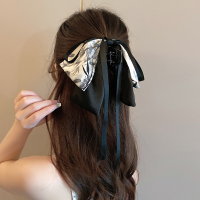 新中式发饰水墨画蝴蝶结飘带发夹古风半扎发后脑勺马尾抓夹头饰女送女朋友老婆情人节七夕生日礼物