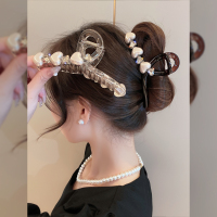 珍珠爱心抓夹女后脑勺鲨鱼夹2024新款大号夹子头饰发抓高级感发夹送女朋友老婆情人节七夕生日礼物
