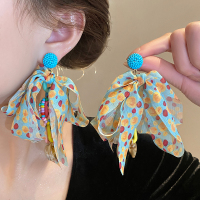 多巴胺彩色串珠飘带耳环女夸张个性海边度假风耳钉春夏拍照耳饰品送女朋友老婆情人节七夕生日礼物