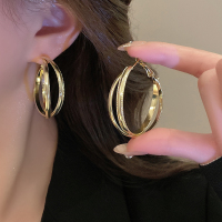 高级感气质金色耳圈时尚轻奢个性夸张耳环交叉设计独特大气耳饰女送女朋友老婆情人节七夕生日礼物