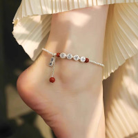 红玛瑙平安喜乐脚链女2025新款潮国风复古高级感招财脚环足链配饰送女朋友老婆情人节七夕生日礼物