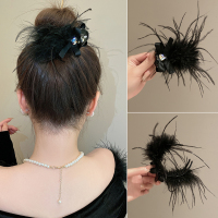 高级感黑色羽毛抓夹女2023新款高马尾丸子头发抓固定神器发夹头饰送女朋友老婆情人节七夕生日礼物