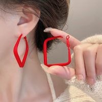 百搭红色大耳圈耳环女2023年新款小众设计高级感气质银针夸张耳饰送女朋友老婆情人节七夕生日礼物